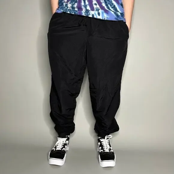 Vintage 90s Military Track Pants Mens L Jet Black Nylon Joggers Ankle Zippers - Picture 2 of 4